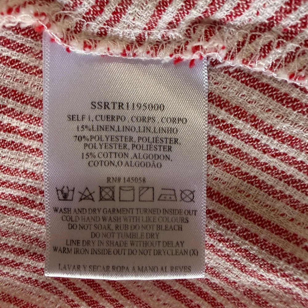 StyleStalker Red Acadia Striped Linen Blend Wrap Dress XL Coastal Brunch Preppy - Picture 8 of 8